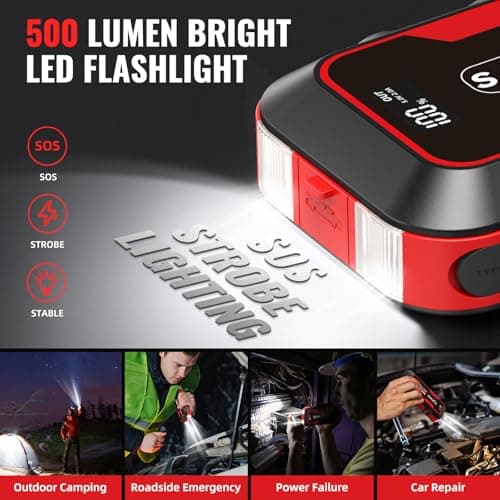 S ZEVZO ET03 Car Jump Starter 4000A Jump Starter Battery Pack for Up to 8.0L Gas and 7.0L Diesel Engines, 74Wh Portable 12V Jump Box with USB Ports, LCD Display, Storage Case, and  thumbnail 4