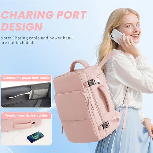 Sinaliy Travel Backpack for Women, Flight Approved Carry On Backpack with USB Charging Hole, Lightweight Travel Bag, Waterproof Causal Bookbag for College, Travel, Work