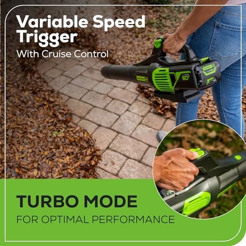 Miniatura de Soplador de Hojas Eléctrico Greenworks 60V, 610 CFM, con Batería de 2.5 Ah y Cargador 6