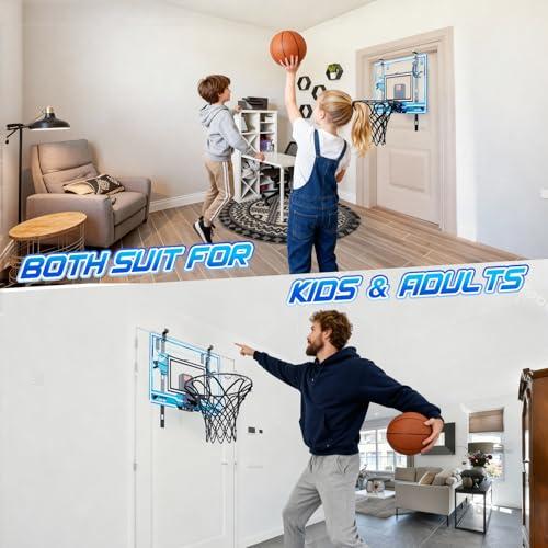 Indoor Mini Basketball Hoop, Over The Door Basketball Hoop With Height Adjustment, Electronic Scoreboard, Remote Control, Upgrade 3 Modes Games Sport Toys Birthday Gifts for Kids 5