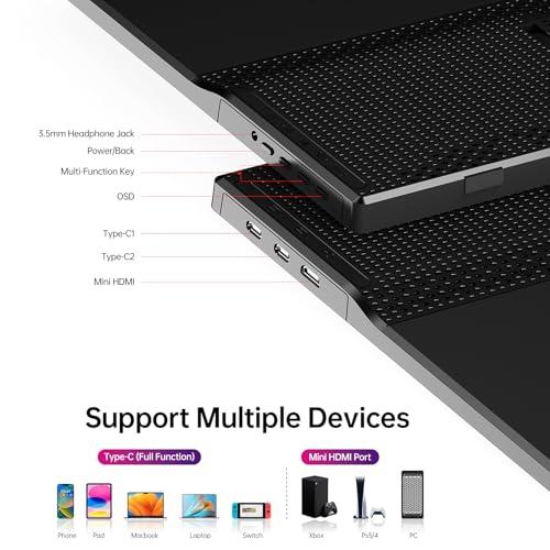 Yxk Portable Monitor 15.6 Inch 1080P USB-C HDMI Ultra-Slim Travel Monitor with Kickstand, for Laptop, PC, Mac Phone, PS, Xbox, Swich IPS Ultra-Thin Zero Frame Gaming