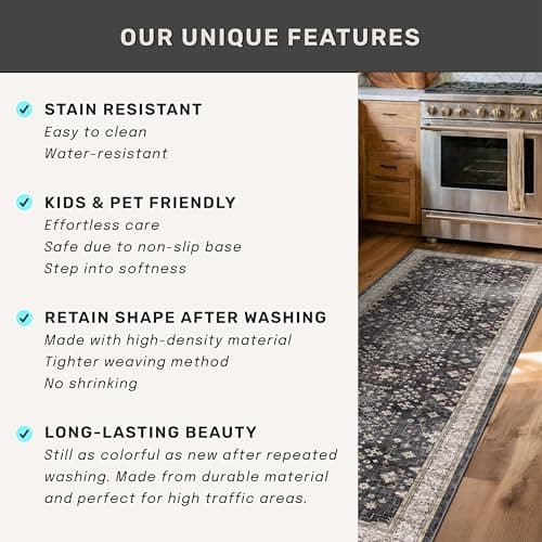 Black Boho Washable 2x6 Runner Rugs for Hallway Kitchen Bedroom Beside Laundry Room Bathroom Rug, Pet & Kids Friendly, Non Slip Low Pile Stain Resistant Soft Foldable Long 24 x 72  thumbnail 7
