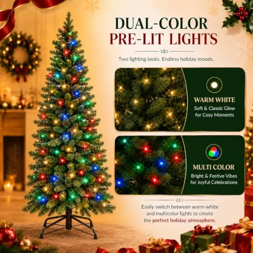 Miniatura de Árbol de Navidad Artificial Garvee de 1.8 m con Luces Duales 3