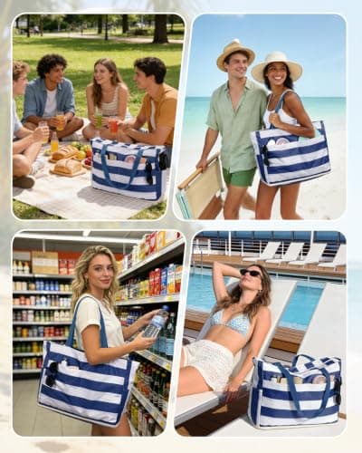 Miniatura de Bolsa Tote WANDF Antiarena para Playa y Piscina con Cierre (Azul Marino) 9