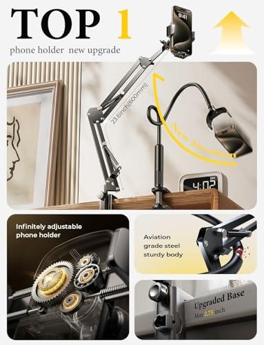 LISEN Gooseneck Phone Holder for Bed Desk [3rd Upgrade] Cell Phone Stand for Desk Bed Gaming Accessories,Gifts for Men Mom Senior Tech Mount for Recording Filming Laying Down Flexi thumbnail 8