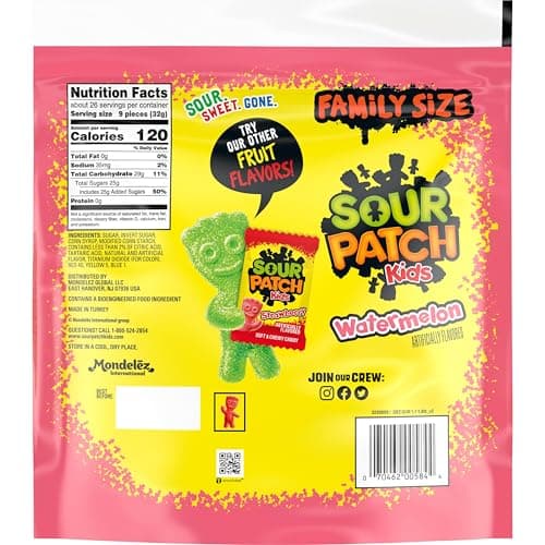 (S&S) SOUR PATCH KIDS Watermelon Soft & Chewy Gummy Candy, Family Size, 1.8 lb thumbnail 3