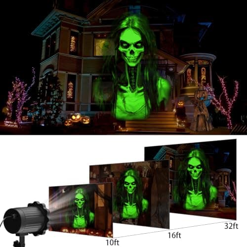 Halloween Projector Outdoor, 2026 Upgraded 3D Dynamic Skull HD Patterns,Clearer Holiday Light Ideal for Window Wall Displays and Halloween Garage Door Cover Projections