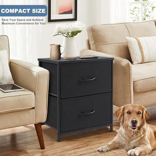 DUMOS Nightstand Set of 2, Small Dresser with 2 Fabric Drawers Side Bedroom End Table Kids Bedside Storage Furniture for 25 inch Tall Night Stand for Closet, Entryway, College Dorm thumbnail 8