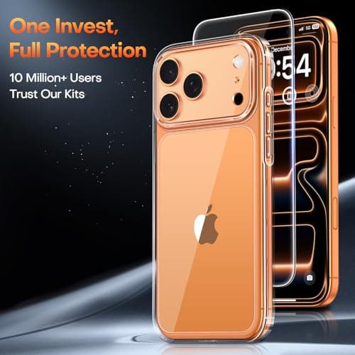 TAURI for iPhone 17 Pro Case, Full Camera Protection with Screen Protector, Anti-Yellowing Military-Grade Protection Shockproof Slim Phone Case for iPhone 17 Pro, Clear
