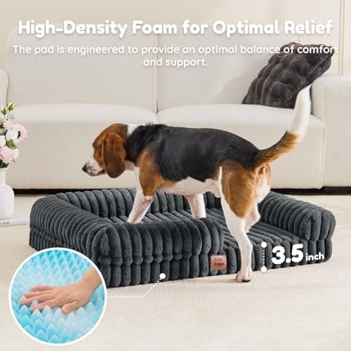 ChiXnuggle Faux Fur Orthopedic Dog Bolster Bed, Waterproof Washable Cover | rectangular dog sofa couch,egg crate foam,non-slip bottom,for large dogs,dark grey,35*28*7 thumbnail 4