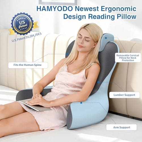 Reading Pillow for Sitting in Bed,22" H Back Support Pillow for Sitting up,Back Rest & Lumbar Support Pillows with Arms, Bed Rest Chair Cushion,Chaise Lounges Reclining,Gaming,Work