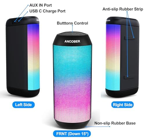 Bluetooth Speaker Portable Wireless, 20W Stereo Loud Sound, 8 Modes LED Light Show, 30H Playtime, IPX4 Waterproof, TWS Pairing, Built-in Mic, BT5.3 for Outdoor, Party, Travel, Home thumbnail 13