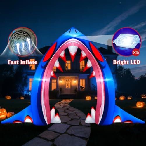 Miniatura de Arco Inflable de Tiburón para Halloween de 3 Metros con Luces LED 3