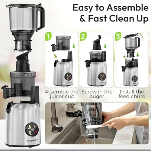 INSMART Juicer Machines, 3-in-1 Cold Press Juicer High Juice Yield | 300W Slow Masticating JuicerS Extractor Machine for Whole Fruits/Vegetables, Low Noise and Safety Lock
