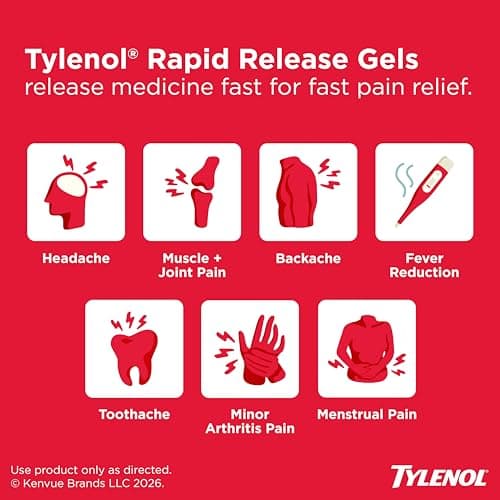Tylenol Rapid Release Extra Strength Gelcaps, Acetaminophen 500 mg per Gel, Laser Drilled Holes Allow Fast, Strong Pain Relief, Fever Reducer, Gentle on Stomach, 100 Count Size thumbnail 2