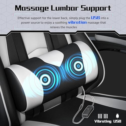 Yaheetech Gaming Chair with Footrest Massage Lumbar Pillow Black and White thumbnail 5