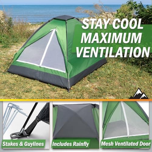 2 Person Camping Tent with Rain Fly and Carrying Bag - Lightweight Outdoor Tent for Backpacking, Hiking, or Beach Use by Wakeman Outdoors (Green) thumbnail 5