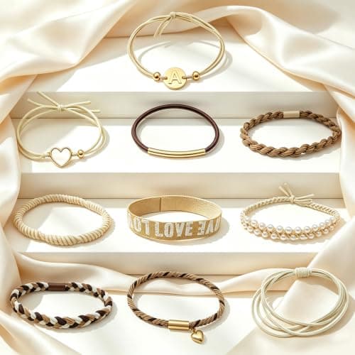 STAUKOK: Ligas y Pulseras para Cabello, 10 Piezas con Inicial 'A'