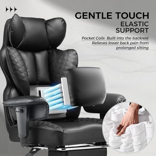 Miniatura de COMHOMA Big and Tall Office Chair 400LBS Wide Ergonomic Gaming Chair with Deluxe Embossing Designed Leather with Foot Rest,150°Reclining Adjustable Armrests Pocket Spring Back Supp 4