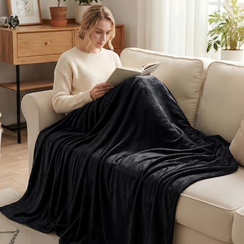 Exclusivo Mezcla Fleece Black Throw Blanket for Couch, Sofa, Super Soft and Warm Blankets, All Season, Cozy, Plush, Lightweight, 50x60 Inches thumbnail 2