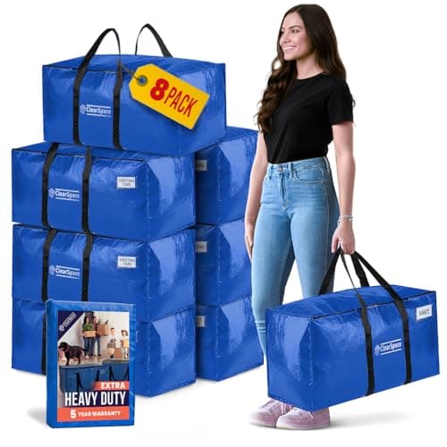 Bolsas de Mudanza o Almacenamiento ClearSpace de Uso Rudo con Tapas, Azules, Paquete de 8