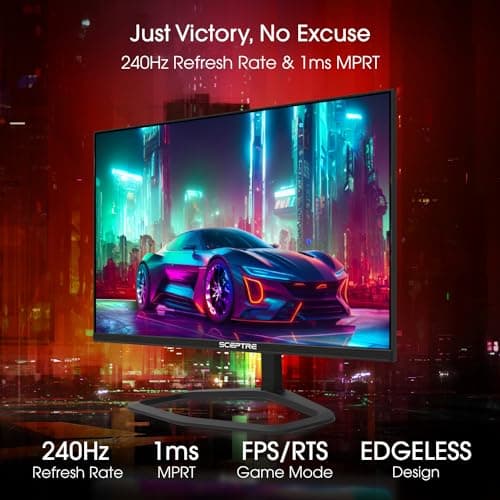 Sceptre New 24.5-inch Gaming Monitor 240+Hz 1ms DisplayPort x2 HDMI x2 100% sRGB AMD FreeSync Premium Build-in Speakers, Machine Black 2025 (E255B-FWD240 Series) thumbnail 3