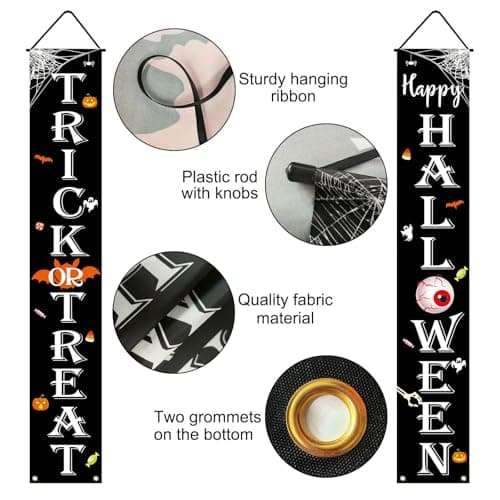 JENFALL Halloween Decorations Outdoor TRICK OR TREAT Happy HALLOWEEN Banner Porch Sign Decor Halloween Door Decorations for Home Indoor Outdoor Wall Party thumbnail 6