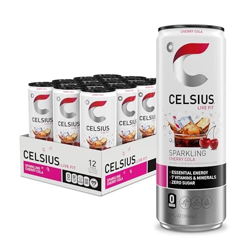 (S&S) CELSIUS Sparkling Cherry Cola, Sugar Free Energy Drink, 12 Fl Oz (Pack of 12)