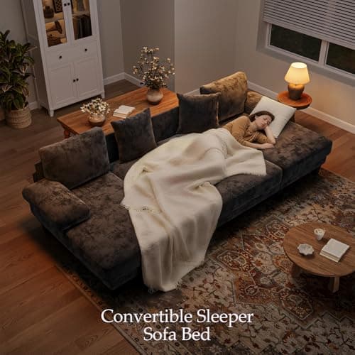 Txtin's Sleeper Sofa with Pull Out Couch Bed | 112 Inch Couches for Living Room | U-Shaped Convertible Sofa Bed | Chenille Dark Grey thumbnail 2