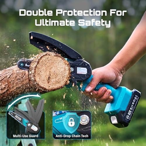 Seesii Mini Chainsaw, 6-inch Mini Chainsaw Cordless, Handheld Electric Power Chain Saw with 2 Batteries, for Tree Trimming Wood Cutting, Best Gifts for Father, Dad, Husband, Men