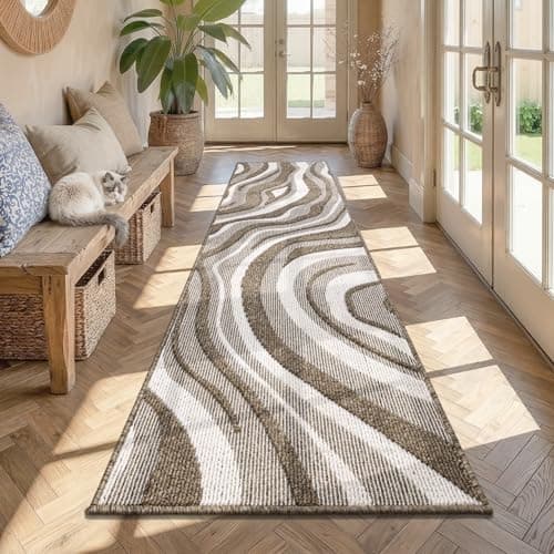 Yamaziot Washable Hallway Runner Rug 2x8 – Non Slip Modern Abstract High-Low Textured Kitchen Runner Rug, Boho Carpet Runner for Kitchen, Entryway, Bedroom, Laundry, Hallway, Beige thumbnail 3