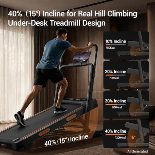 40% (15°) Incline Walking Pad Treadmills for Home, Elevated Dual Handle Bar thumbnail 2