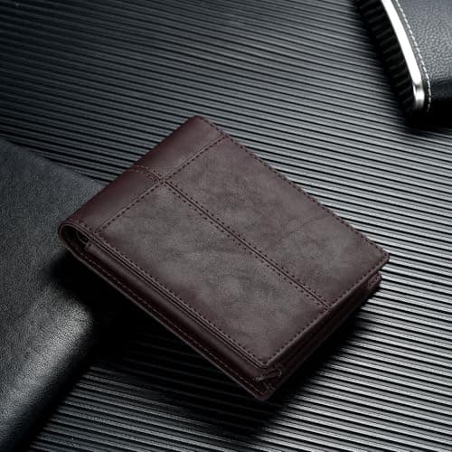 furid Top Grain Leather Wallet Men: RFID Minimalist Bifold Credit Card Holder with 2 ID Windows - Slim Front Pocket Wallets for Men - Gifts for Husband Father on Anniversary Birthd thumbnail 7
