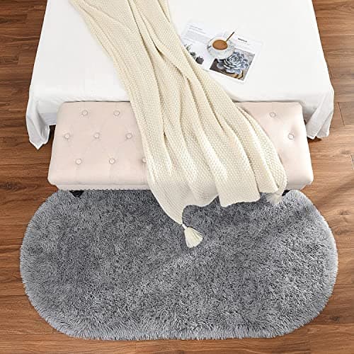 Softlife Fluffy Rugs for Bedroom, 2 Packs Shag Cute Area Rug for Girls and Kids Baby Room Home Decor, 2.6 x 5.3 Feet Oval Indoor Carpet for Nursery Dorm Living Room, Grey thumbnail 4