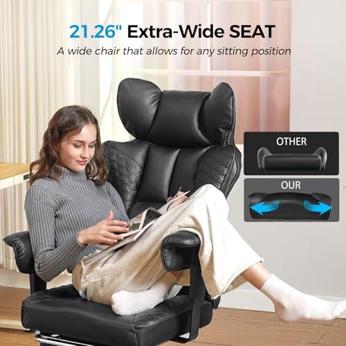 Miniatura de COMHOMA Big and Tall Office Chair 400LBS Wide Ergonomic Gaming Chair with Deluxe Embossing Designed Leather with Foot Rest,150°Reclining Adjustable Armrests Pocket Spring Back Supp 6