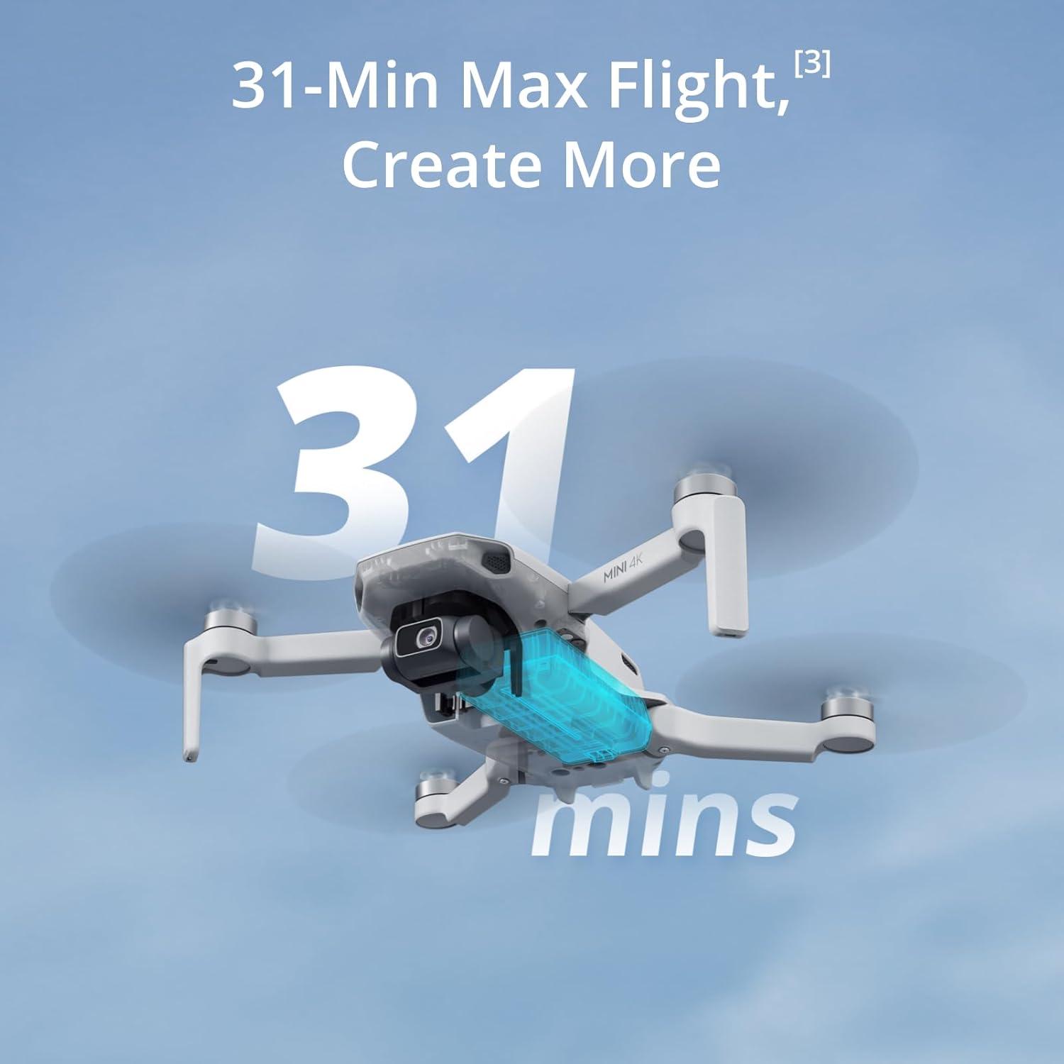 DJI Mini 4K, Drone with 4K UHD Camera for Adults, Under 249 g, 3-Axis Gimbal Stabilization, 10km Video Transmission, Auto Return, Wind Resistance