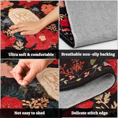 ROTTOGOON Hallway Runner Rug 2'x6' Washable Soft Floral Rug with Rubber Backing Stain Resistant Non-Slip Bohemian Runner Rugs for Hallway Entryway Laundry Room Kitchen Bathroom