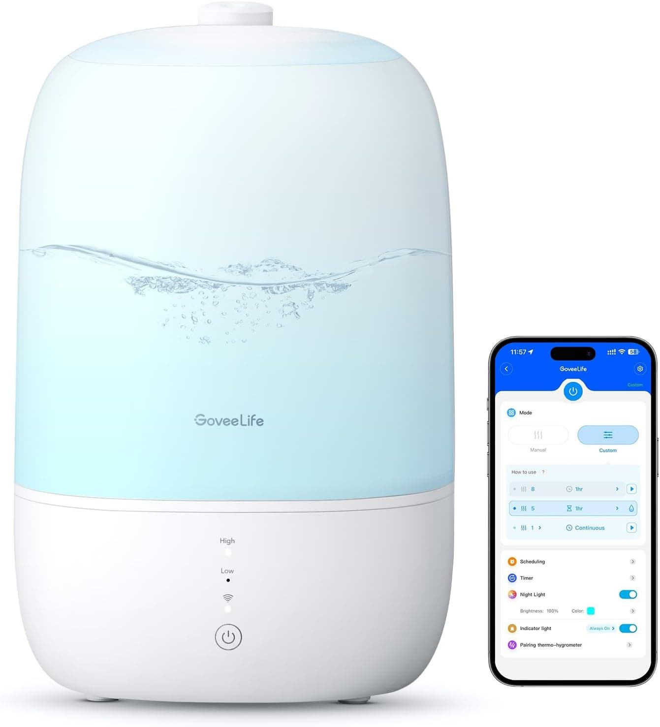 GoveeLife Smart Humidifiers for Bedroom, 3L Top Fill Cool Mist Humidifiers with Essential Oil Diffuser