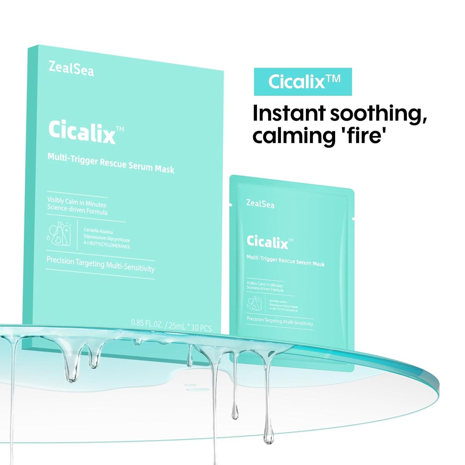Cicalix Face Masks Skincare Set, ZealSea Derm Solution Sheet Mask for Multi-Trigger Sensitivity, Soothing & Calming, Strengthen & Restore Skin