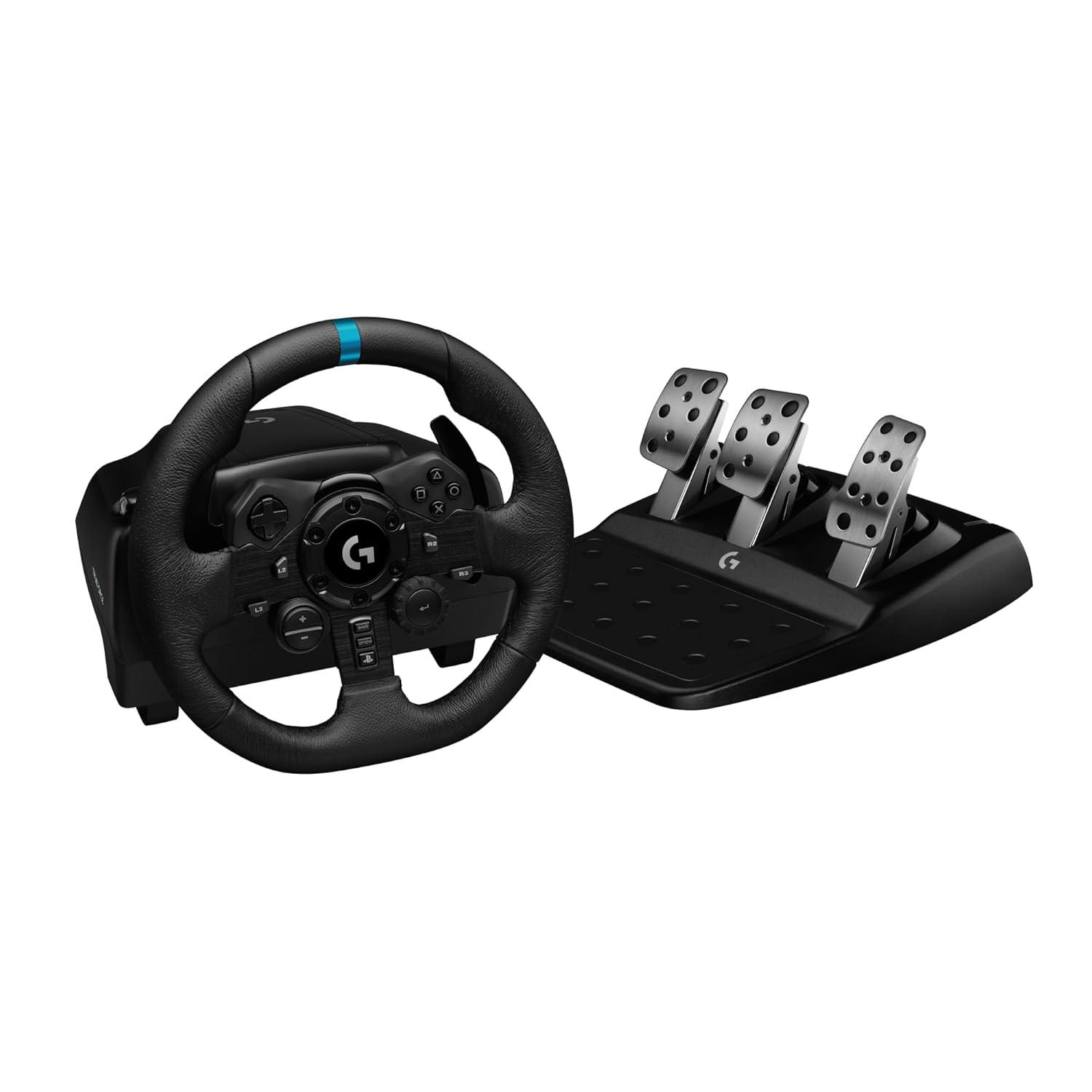 Logitech G923 Racing Wheel and Pedals, TRUEFORCE up to 1000 Hz Force Feedback, Gaming Steering Wheel PS5, PS4, PC, Mac, Genuine Leather