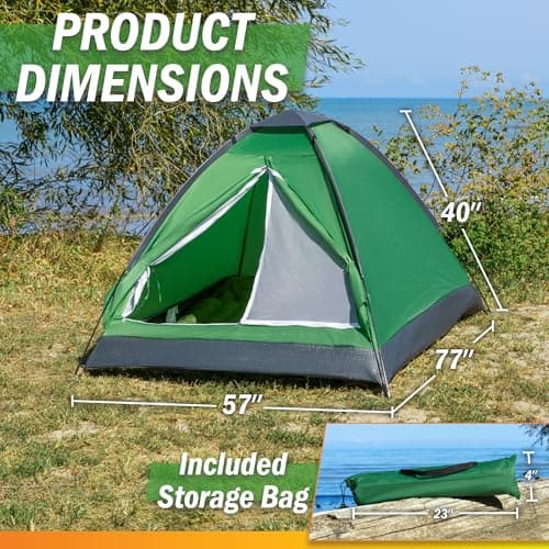 2 Person Camping Tent with Rain Fly and Carrying Bag - Lightweight Outdoor Tent for Backpacking, Hiking, or Beach Use by Wakeman Outdoors (Green) thumbnail 2
