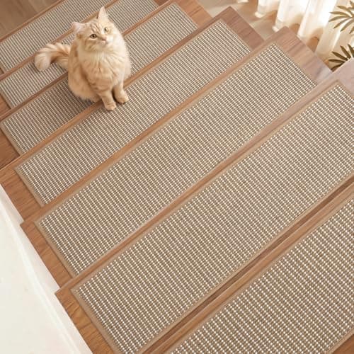 1PC Jute Stair Treads for Wooden Steps-Stairs Carpet Non Slip-Peel and Stick Stair Treads Indoor, Adhesive Staircase Step Treads Residue Free, Durable Natural Stair Runner Rug,8"x3 thumbnail 9
