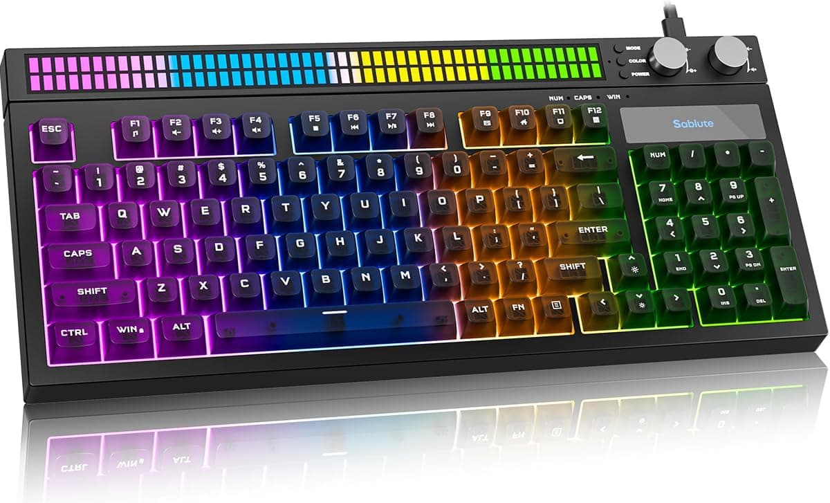 SABLUTE Silent Gaming Keyboard with Sound-Sync Light Show LED Display, Quiet Mechanical Feel Gaming Switch