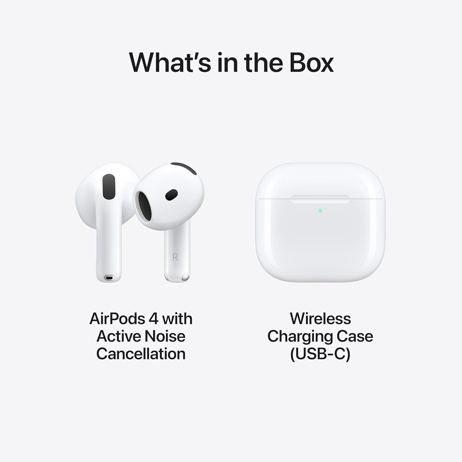 Apple AirPods 4 Wireless Earbuds, Bluetooth Headphones, with Active Noise Cancellation, Adaptive Audio, Transparency Mode, Personalized Spatial Audio