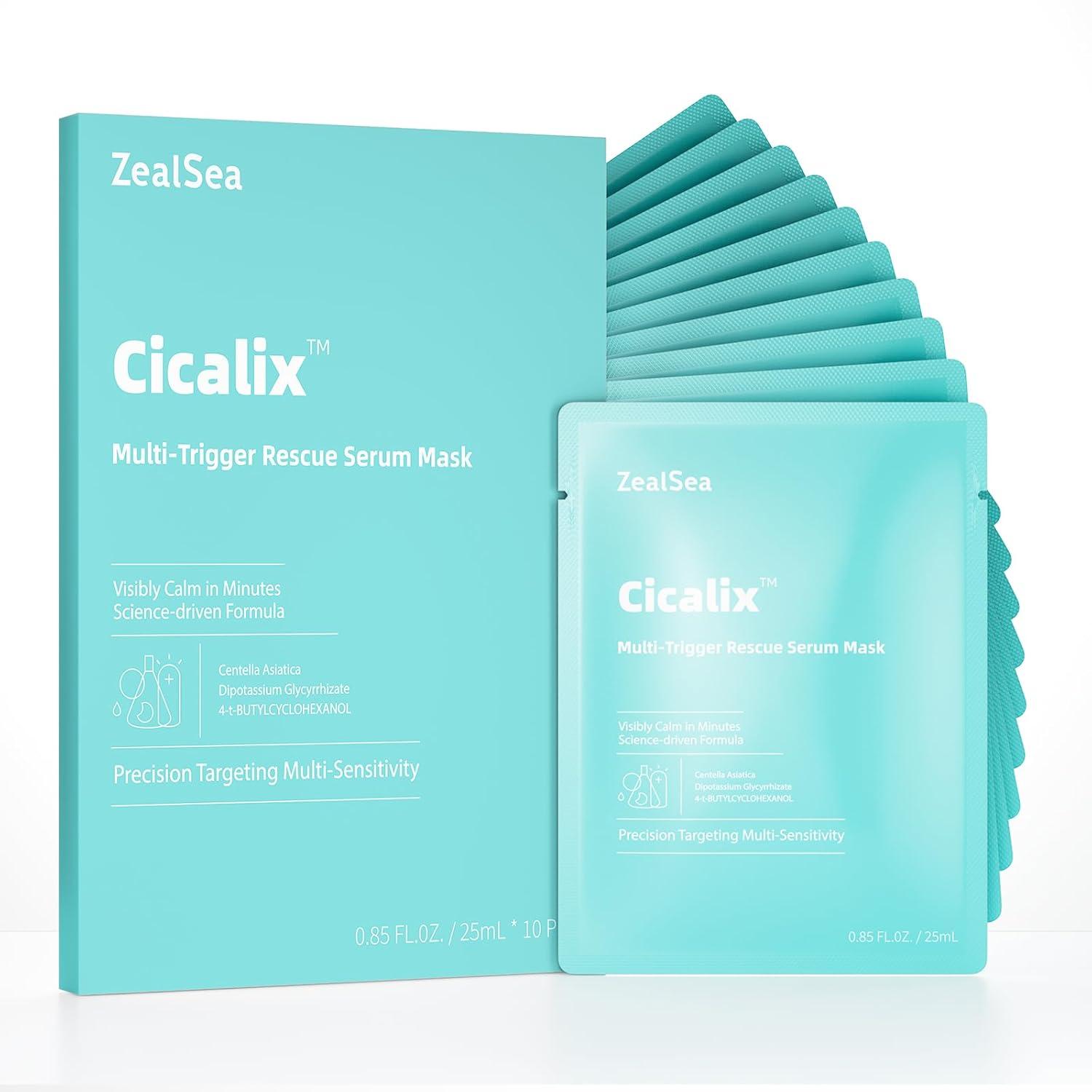 Cicalix Face Masks Skincare Set, ZealSea Derm Solution Sheet Mask for Multi-Trigger Sensitivity, Soothing & Calming, Strengthen & Restore Skin