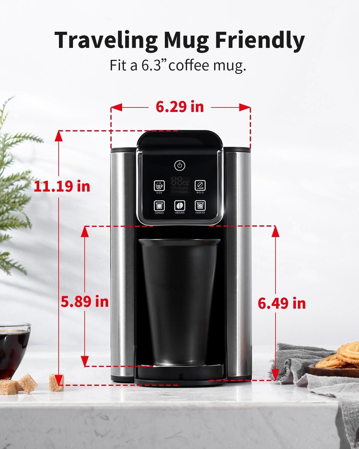 Hot & Iced Coffee Maker with Bold Setting, Single Serve Coffee Maker for K Cup and Grounds, 6-14 Oz Brew Sizes, 50 Oz Removable Water Tank