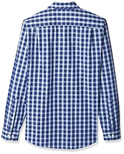 Amazon Essentials Men's Slim-Fit Long-Sleeve Poplin Shirt with Check Pattern, Navy White Plaid, Medium thumbnail 2