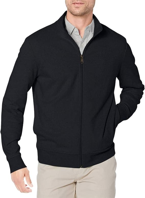 Amazon Essentials Men's Zip Up Sweatshirt, Lightweight French Terry, Mock Neck, Black, Medium
