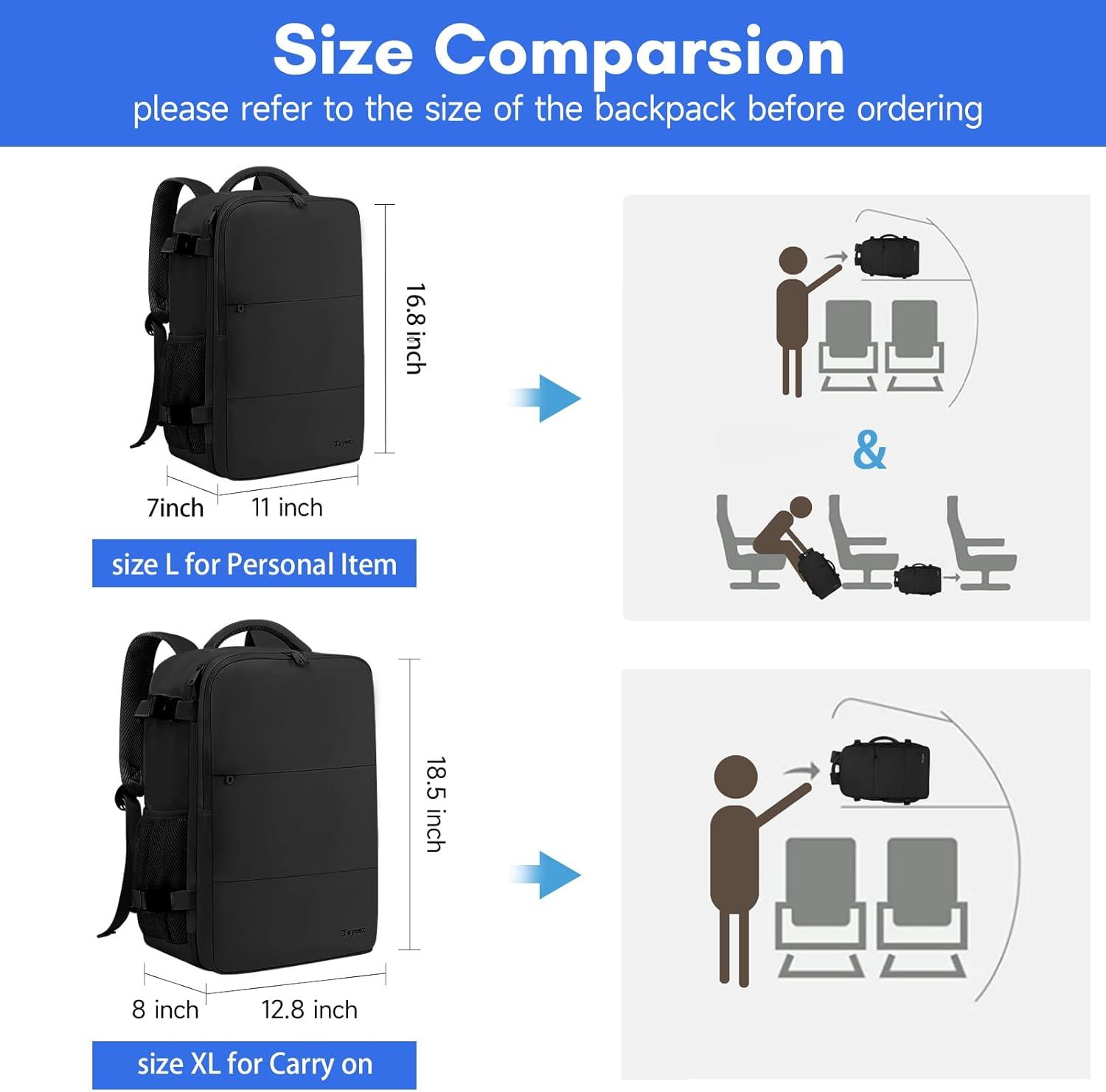 Taygeer Travel Laptop Backpack for Men Women, Airplane Approved Travel Backpack Suitcase with Usb Charging Port, Lightweight College 35l Luggage Bag 15.6inch Laptop Mochila