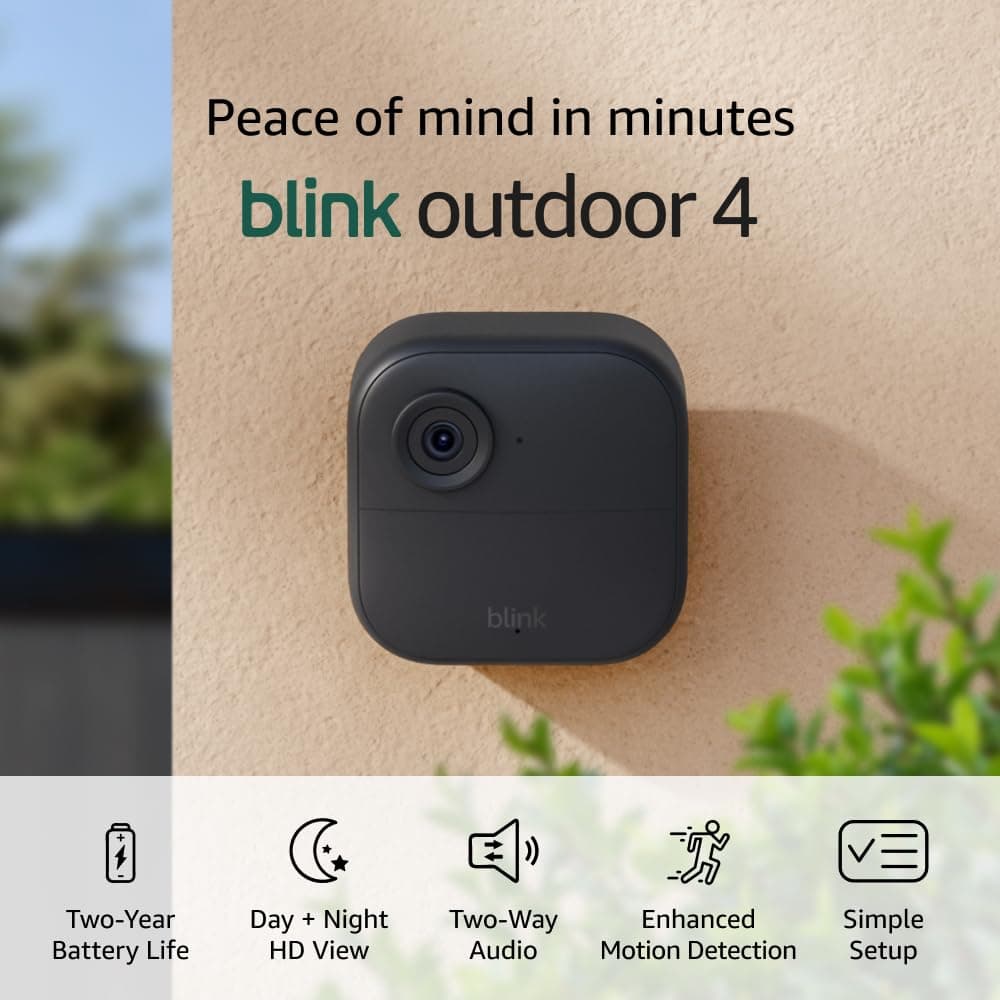 Blink Outdoor 4 (1 camera system) – Wireless smart security camera, two-year battery life, 1080p HD day and two-way talk. Sync Module Core included 